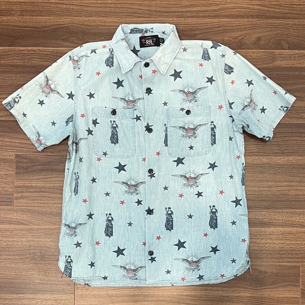 RRL Ralph Lauren "American Liberty" Indigo Chambray Camp Shirt Medium